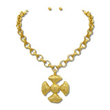 Hammered Cross Pendant Rolo Chain Necklace Set – Worn Gold · NK10269VG24K_TP NK10269VG24K