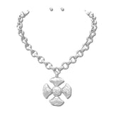 Hammered Cross Pendant Rolo Chain Necklace Set – Worn Silver · NK10269VS_TP NK10269VS