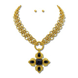 24K Gold Tone Cabochon Cross Pendant Necklace Set – 24K Gold Tone/Black · NK10290BK24K_TP NK10290BK24K