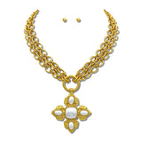 24K Gold Tone Cabochon Cross Pendant Necklace Set – 24K Gold Tone/Pearl · NK10290PL24K_TP NK10290PL24K