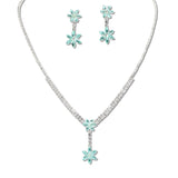 108327, FLOWER CUBIC ZIRCONIA ACCENT CRYSTAL RHINESTONE NECKLACE SET