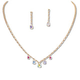 108329, TEARDROP BAGUETTE CUBIC ZIRCONIA ACCENT CRYSTAL RHINESTONE NECKLACE SET