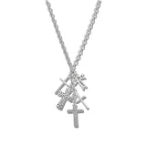 Assorted Cross Charm Cluster Necklace – Worn Silver · NW20404WS_WT NW20404 WS