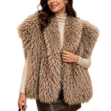 Shaggy Faux Fur Topper – KHAKI · P6229KHAKI P6229-KHAKI