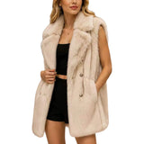 Notched Lapel Faux Fur Vest – Ivory · P6233IVORY P6233-IVORY