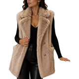 Notched Lapel Faux Fur Vest – KHAKI · P6233KHAKI P6233-KHAKI