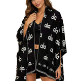 Graphic Pattern Open Front Knit Poncho – Black · P6234BLACK P6234-BLACK