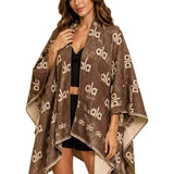 Graphic Pattern Open Front Knit Poncho – Brown · P6234BROWN P6234-BROWN