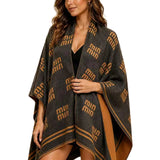 Open Front Graphic Knit Poncho – BRICK · P6235BRICK P6235-BRICK