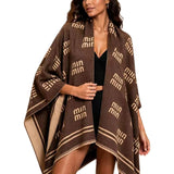 Open Front Graphic Knit Poncho – Brown · P6235BROWN P6235-BROWN