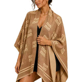 Open Front Graphic Knit Poncho – KHAKI · P6235KHAKI P6235-KHAKI