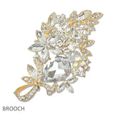 108050, FLOWER LEAF RHINESTONE BROOCH PIN