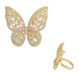 108047, BUTTERFLY BAGUETTE CUBIC ZIRCONIA ACCENT ADJUSTABLE RING