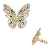 108047, BUTTERFLY BAGUETTE CUBIC ZIRCONIA ACCENT ADJUSTABLE RING