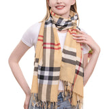 Classic Plaid Fringe Scarf – Tan · S5029TAN S5029-TAN