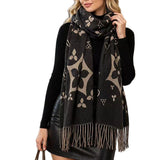 Patterned Knit Fringe Scarf – Black · S5145BLACK S5145 BLACK