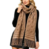 Geometric Pattern Fringe Knit Scarf – BEIGE · S5146BEIGE S5146-BEIGE
