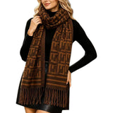 Geometric Pattern Fringe Knit Scarf – BRICK · S5146BRICK S5146 BRICK