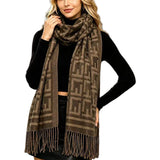 Geometric Pattern Fringe Knit Scarf – KHAKI · S5146KHAKI S5146 KHAKI