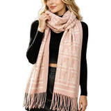 Geometric Pattern Fringe Knit Scarf – Pink · S5146PINK S5146 PINK