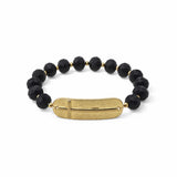 Sideways Cross Id Plate Bead Stretch Bracelet – Worn Gold/Black · SB1270 BLK SB1270 BLK