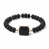 Faceted Square Stone Beaded Stretch Bracelet – Gold/Black · SB1314BLK_AVT SB1314 BLK