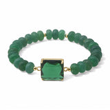 Faceted Square Stone Beaded Stretch Bracelet – Gold/Emerald Green · SB1314DGRN_AVT SB1314 DGRN