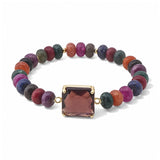 Faceted Square Stone Beaded Stretch Bracelet – Gold/Dk. Multi · SB1314DMUL_AVT SB1314 DMUL