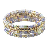 Opalescent Glass Seed Bead Stretch Bracelet Set – Gold/Lt.Blue Mix · SB1338LBLUMX_AVT SB1338 LBLUMX