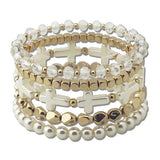 Pearl Cross Beaded Stretch Bracelet Set – Gold · SB1353GD_AVT SB1353 GD