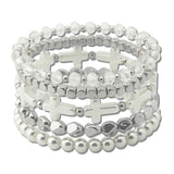 Pearl Cross Beaded Stretch Bracelet Set – Silver · SB1353RH_AVT SB1353 RH