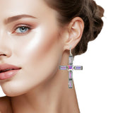 108119, CROSS RHINESTONE HOOP DANGLE EARRING