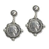 107605, WESTERN CHIEF ENGRAVED COIN DANGLE EARRING