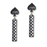 108118, WESTERN SPADE ACCENT CHECKERED PRINT BAR DANGLE EARRING