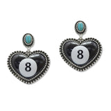 108072, LUCKY 8 BALL WESTERN HEART DANGLE EARRING
