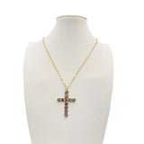 Rhinestone Pave Cross Pendant Necklace – Gold/Multi · SFN00098GDMLT_BE SFN00098 GDMLT