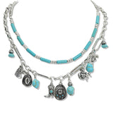 108315, WESTERN COWBOY HAT BOOTS RODEO HORSE CHARM DOUBLE LAYERED NECKLACE
