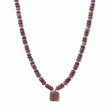Square Stone Pendant Beaded Necklace – Gold/Dk. Multi · SN1314DMUL_AVT SN1314 DMUL
