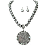 108734, WESTERN COIN NAVAJO BEADED PENDANT NECKLACE