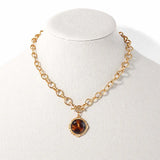 Faceted Gemstone And Pearl Medallion Toggle Chain Necklace – Mat Gold/Tortoise · TFN00055MGTOR TFN00055 MGTOR