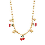 108441, HEART CHERRY MULTI CHARM BALL BEADED NECKLACE