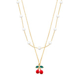 108439, CHERRY CHARM PEARL ACCENT DOUBLE LAYERED NECKLACE