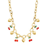 108437, DAINTY CHERRY HEART CHARM NECKLACE