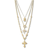 Layered Cross Starburst Charm Necklace – Worn Gold · VN1435WG_AVT VN1435 WG