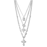 Layered Cross Starburst Charm Necklace – Worn Silver · VN1435WS_AVT VN1435 WS