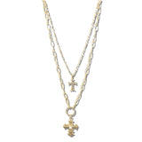 Double Layered Rhinestone Cross Necklace – Worn Gold · VN1438WG_AVT VN1438 WG