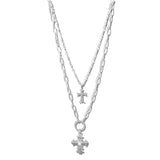 Double Layered Rhinestone Cross Necklace – Worn Silver · VN1438WS_AVT VN1438 WS