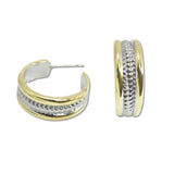 108107, 14K GOLD PLATED TEXTURED DESIGNER INSPIRED HOOP EARRING