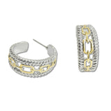 108108, 14K GOLD PLATED CHAIN LINK ACCENT DESIGNER INSPIRED HOOP EARRING