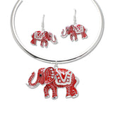 108371, ELEPHANT ENAMEL RHINESTONE ACCENT CHOKER NECKLACE
